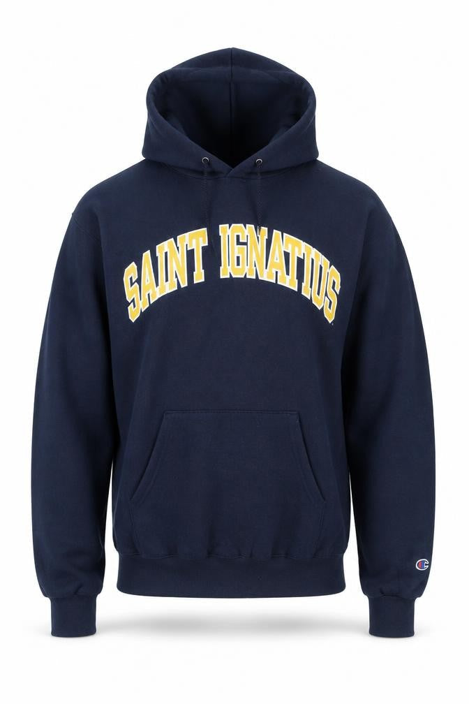 Champion Men's Blue Pullover Hoodie Small Saint Ignatius Graphic