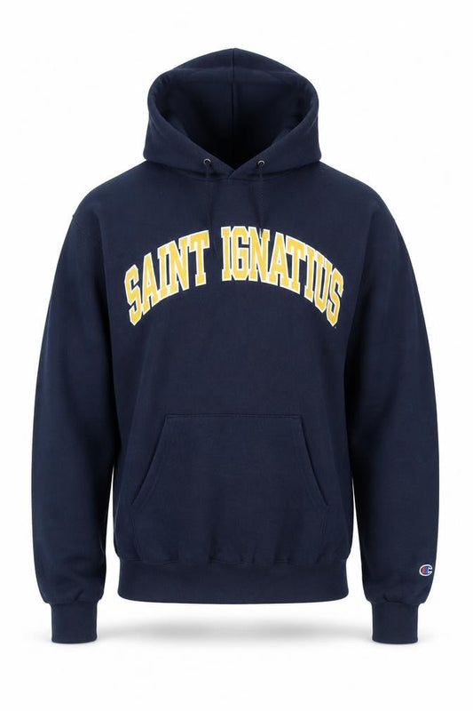 Champion Men's Blue Pullover Hoodie Small Saint Ignatius Graphic