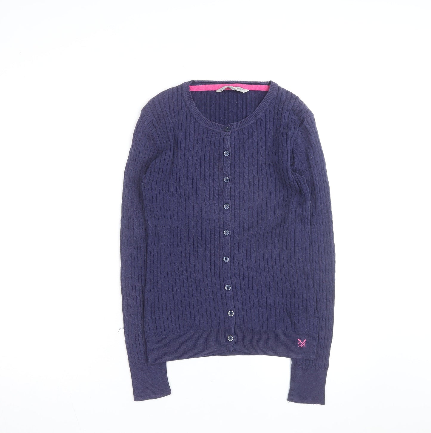 Crew Clothing Co Women's Navy Cotton Cable Knit Cardigan Size 10