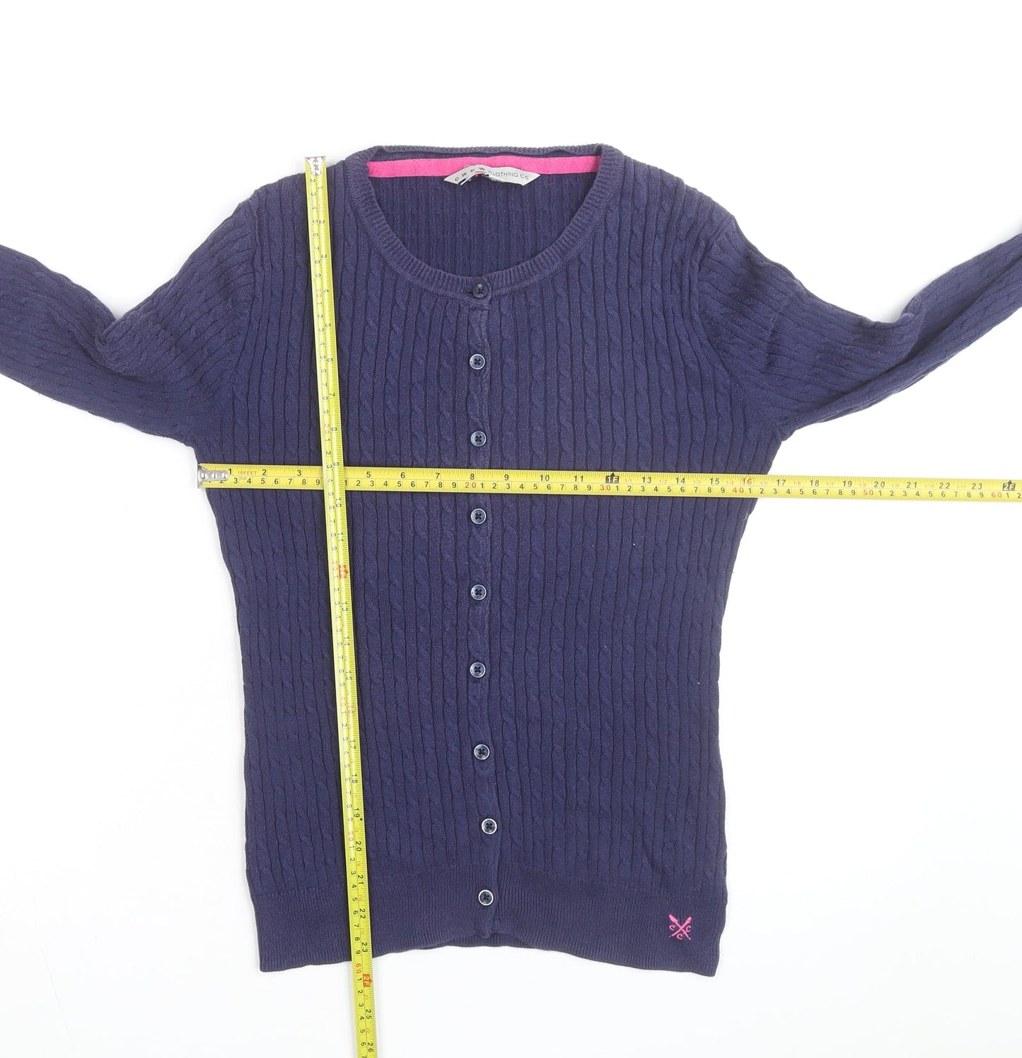 Crew Clothing Co Women's Navy Cotton Cable Knit Cardigan Size 10
