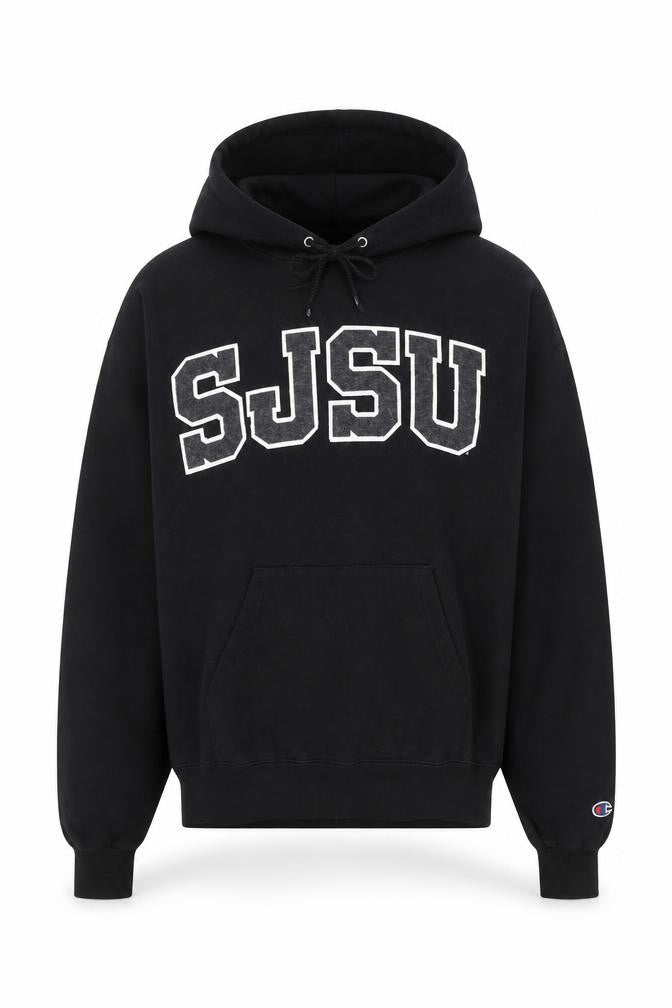 Champion Men's Black Pullover Hoodie SJSU Logo Medium Fleece Sweatshirt