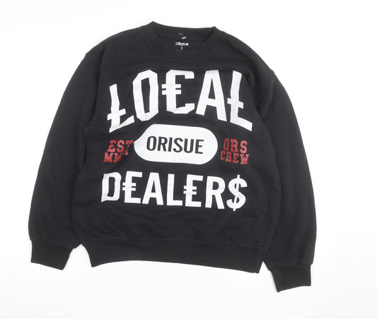 Orisue Mens Black Pullover Graphic Sweatshirt Size S Streetwear