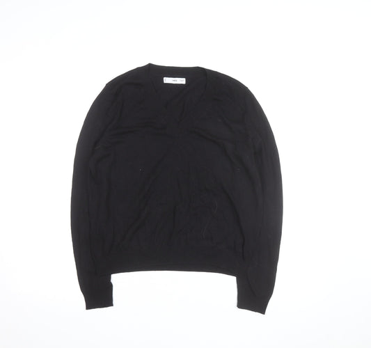 MNG Men's Black V-Neck Cotton Pullover Jumper Size M