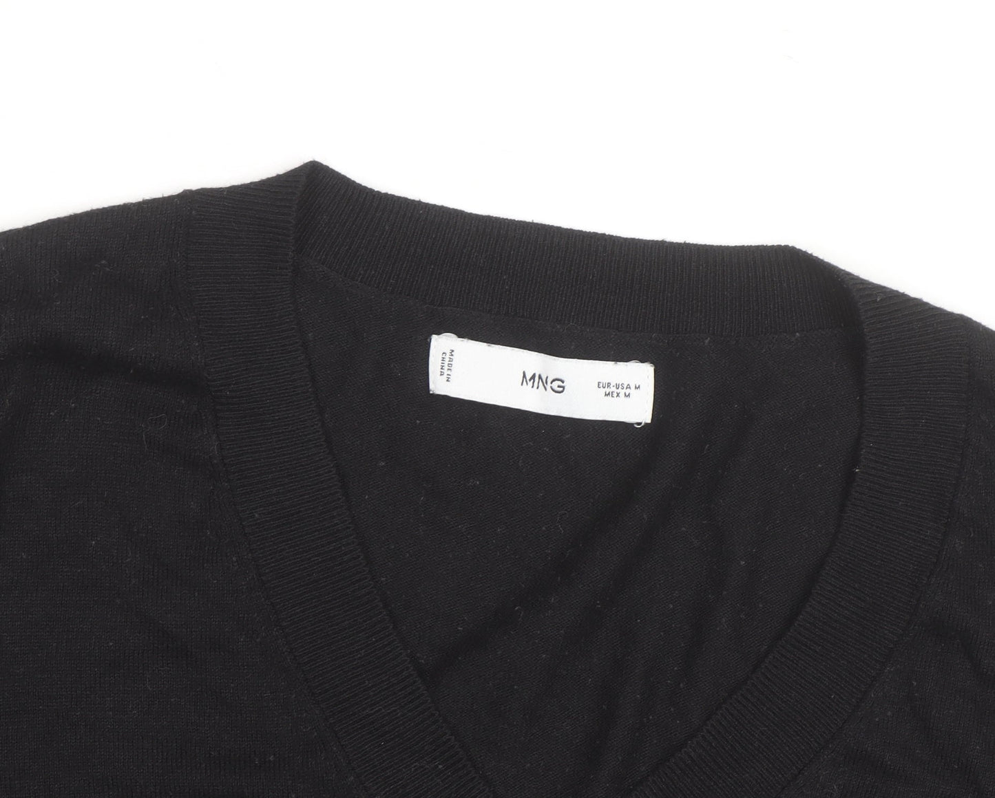 MNG Men's Black V-Neck Cotton Pullover Jumper Size M