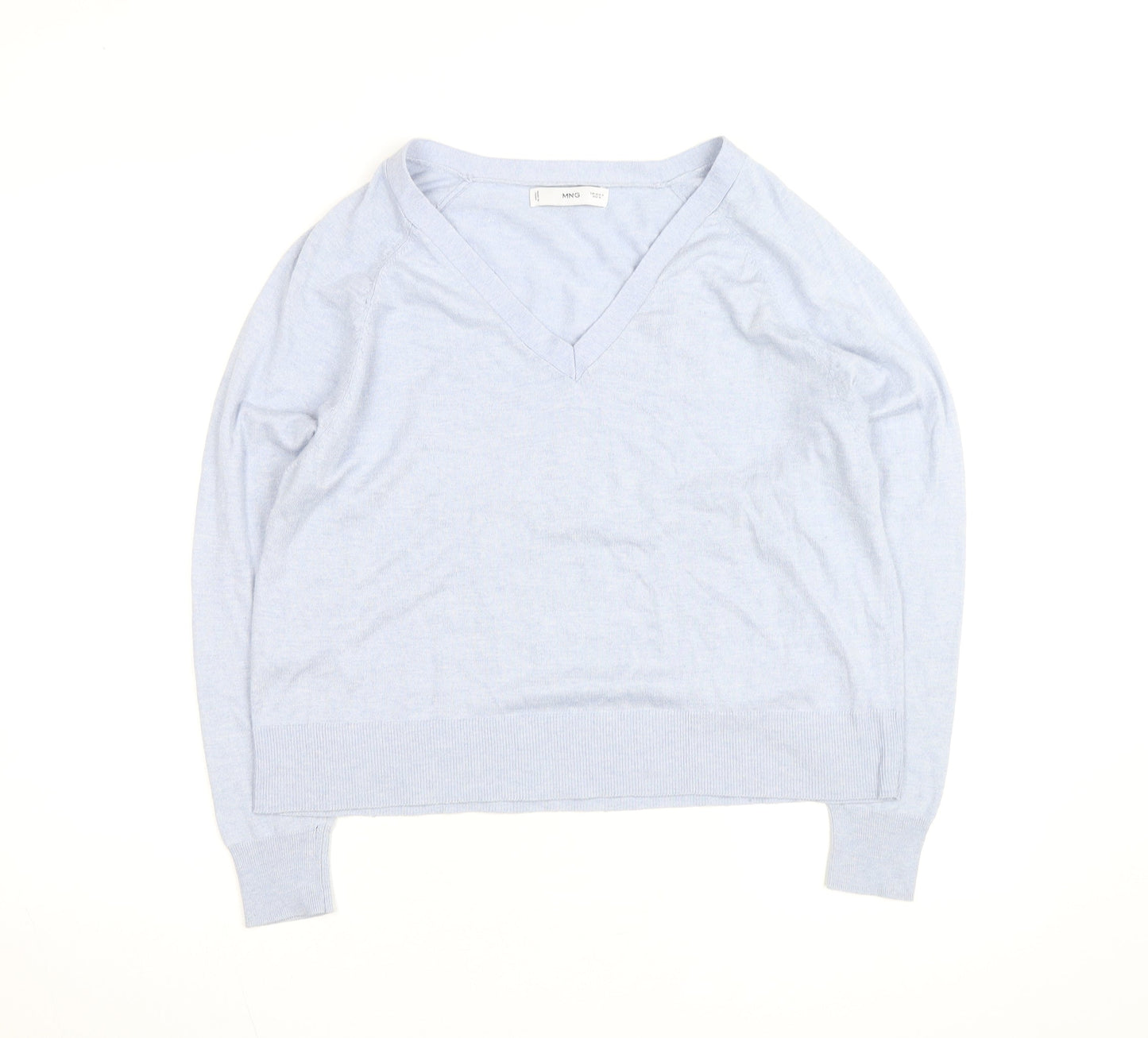 MNG Men's Blue V-Neck Cotton Silk Cashmere Jumper M