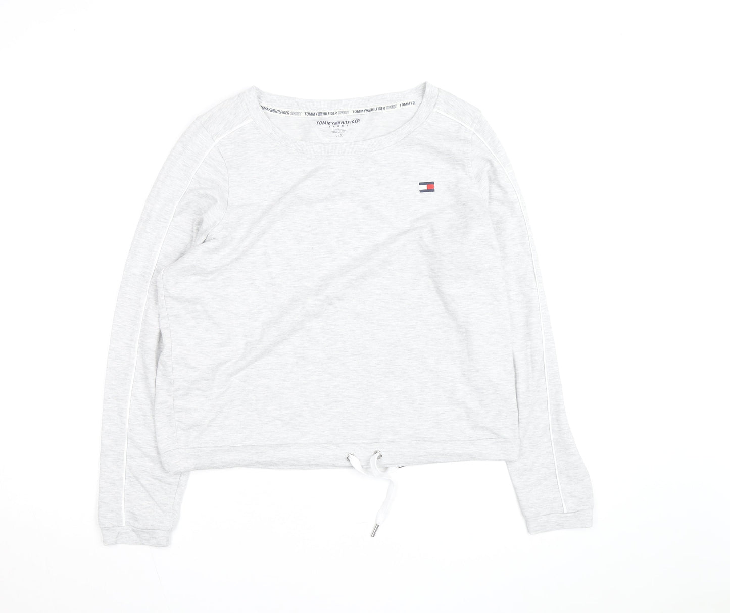 Tommy Hilfiger Women’s Grey Pullover Sweatshirt Size L Drawstring Hem