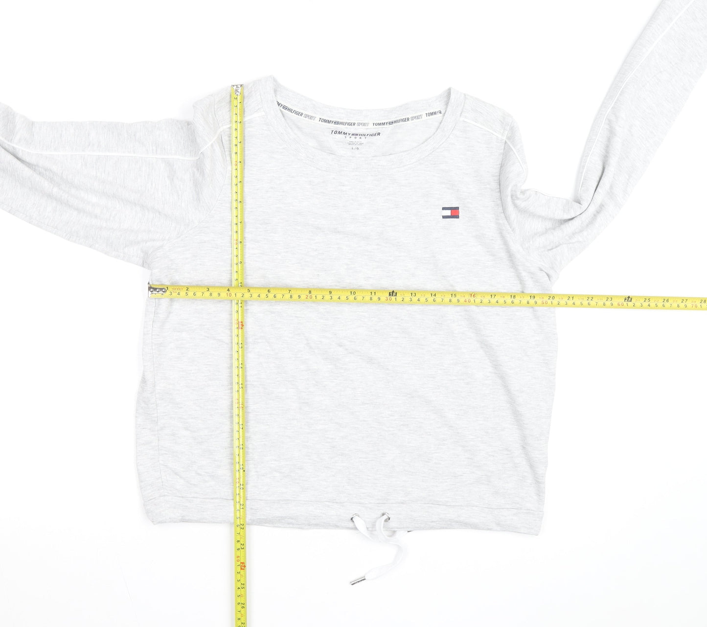 Tommy Hilfiger Women’s Grey Pullover Sweatshirt Size L Drawstring Hem