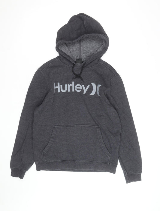 Hurley Men’s Grey Logo Pullover Hoodie Size S Regular Fit Fleece