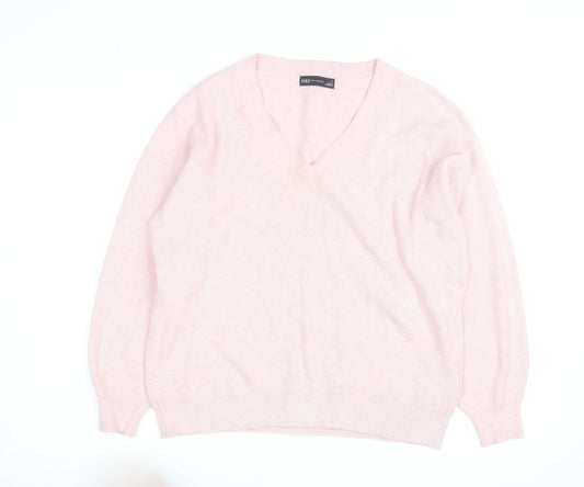 Marks and Spencer Men's Pink V-Neck Cotton Blend Jumper M
