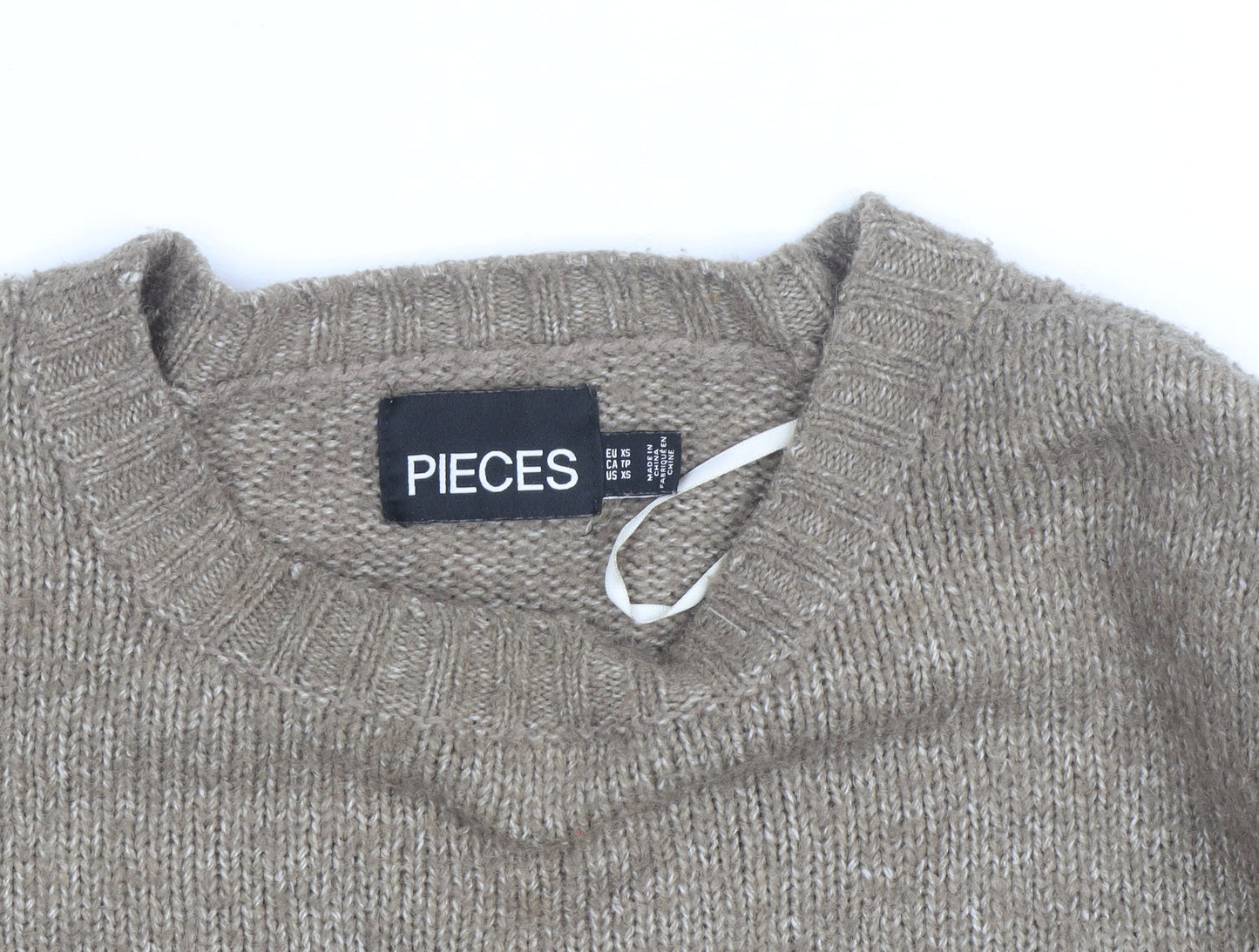 Pieces Beige Chunky-Knit Crew Neck XS Pullover Jumper