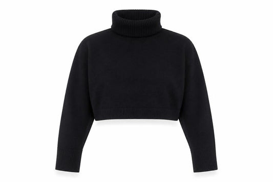 Zara Women’s Black Roll Neck Cropped Knit Jumper Size S