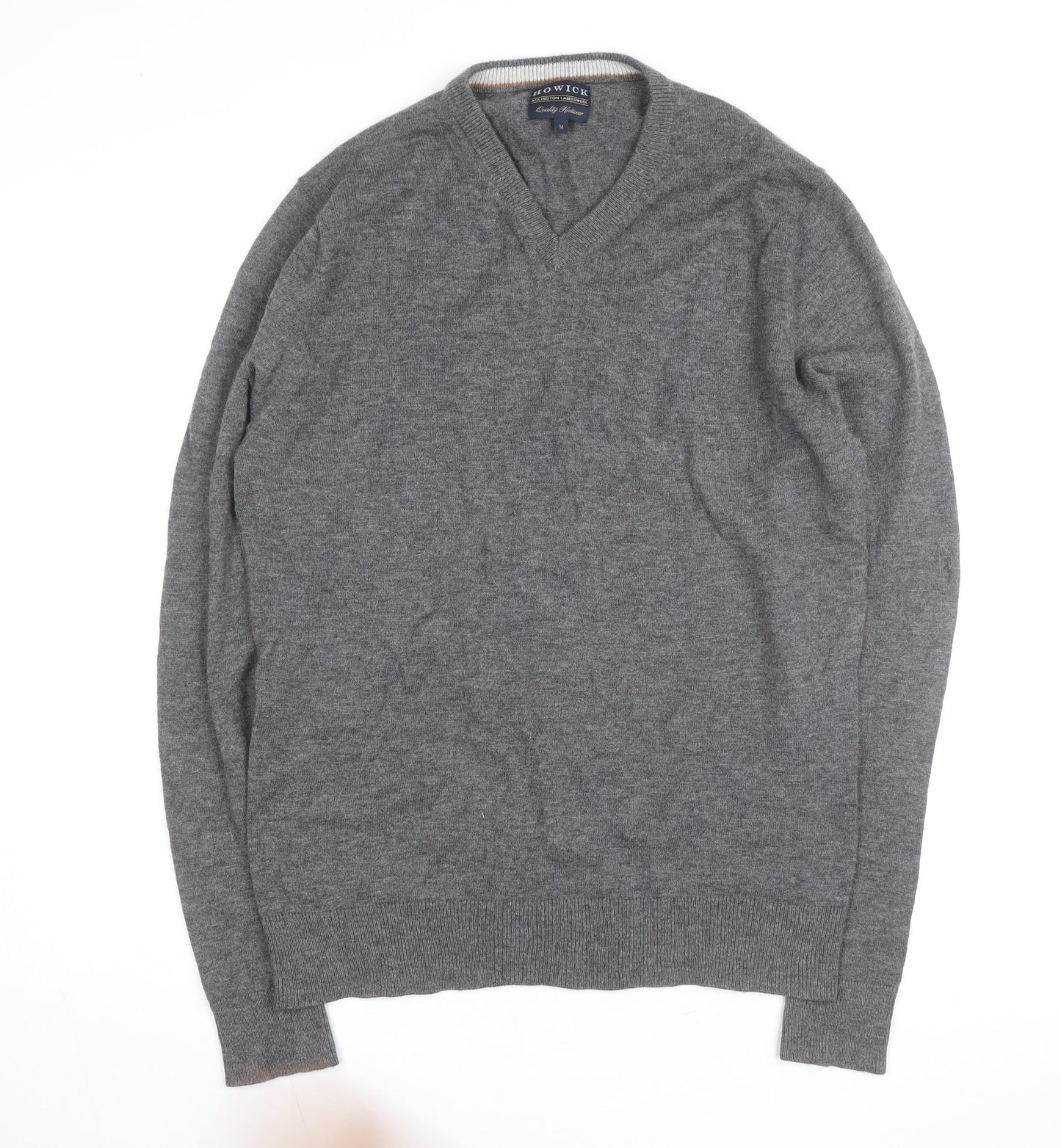 Howick Mens Grey Wool V-Neck Jumper Size M Lambswool Knitwear