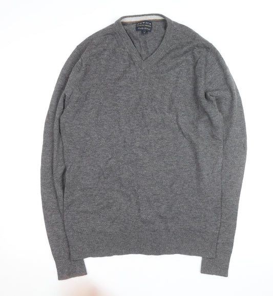 Howick Mens Grey Wool V-Neck Jumper Size M Lambswool Knitwear