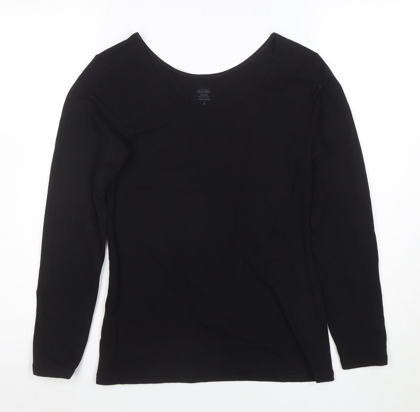 Uniqlo Women Black Long Sleeve Heattech Cotton Top M Basic Scoop Neck