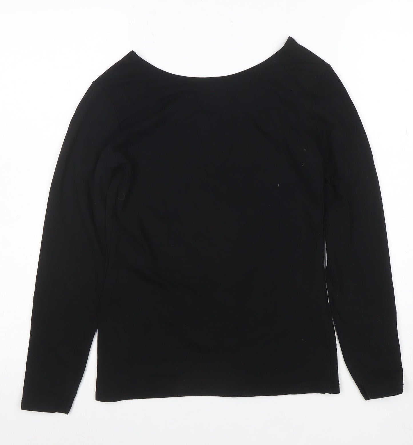 Uniqlo Women Black Long Sleeve Heattech Cotton Top M Basic Scoop Neck