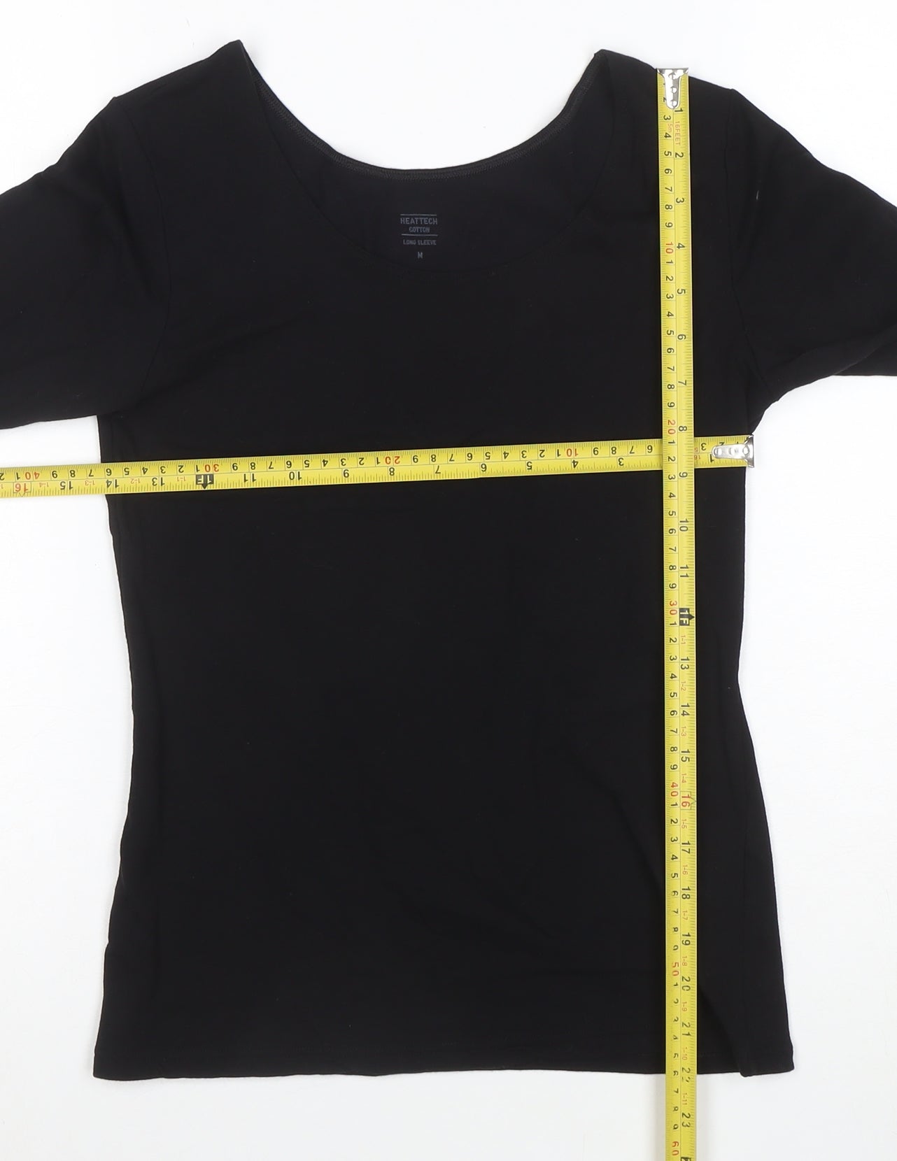 Uniqlo Women Black Long Sleeve Heattech Cotton Top M Basic Scoop Neck