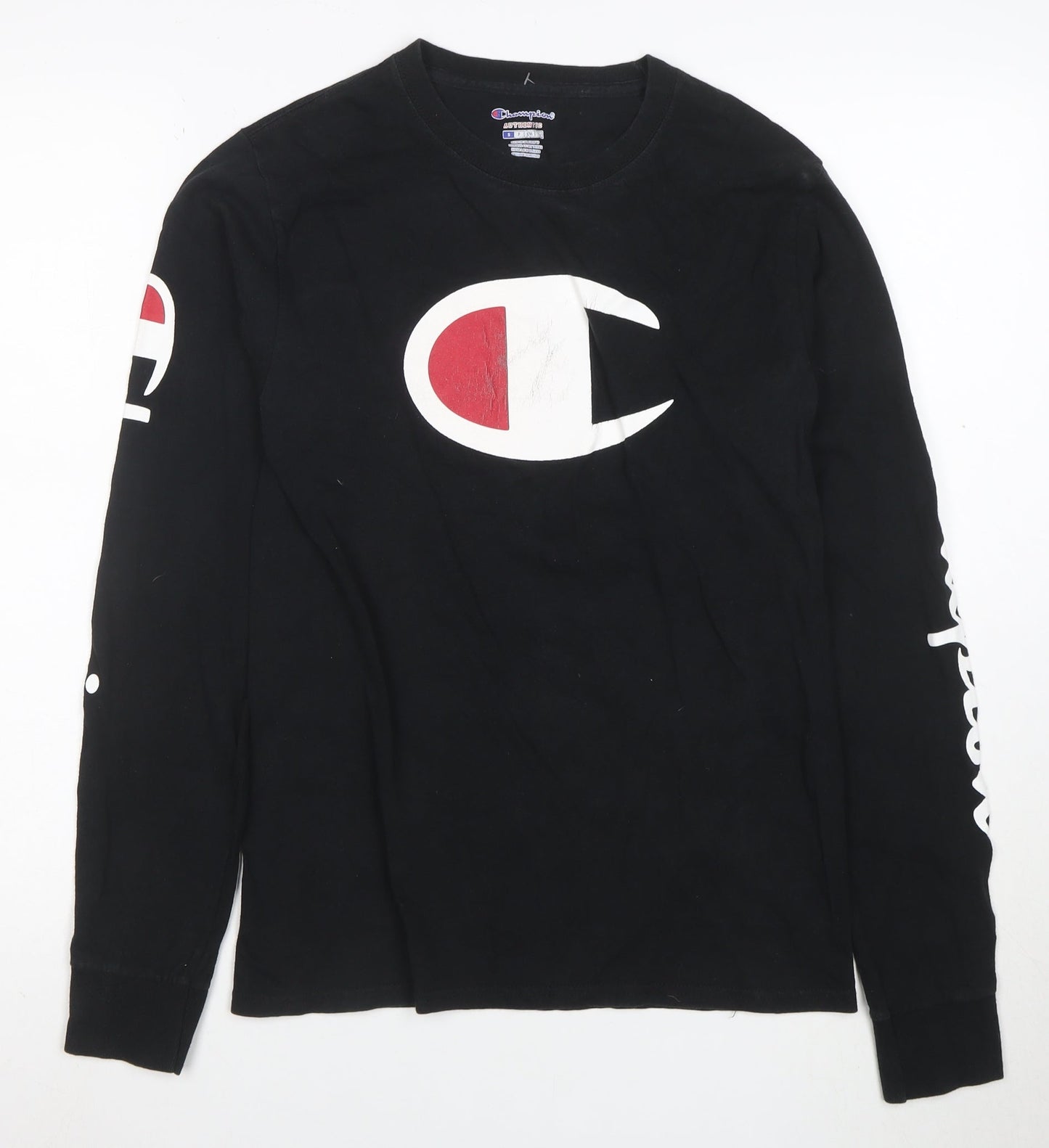 Champion Men's Black Long Sleeve Crew Neck Graphic T-Shirt Size S