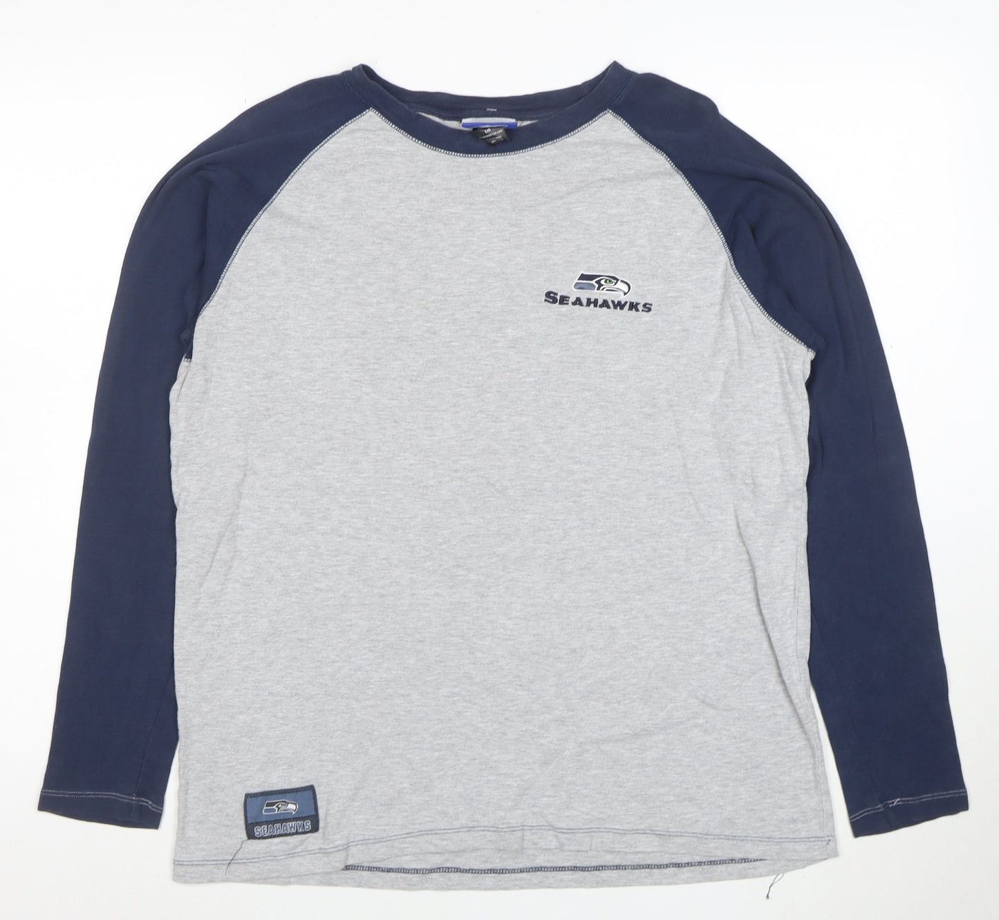 Reebok Men's Grey & Navy Seahawks Long Sleeve Cotton T-Shirt L