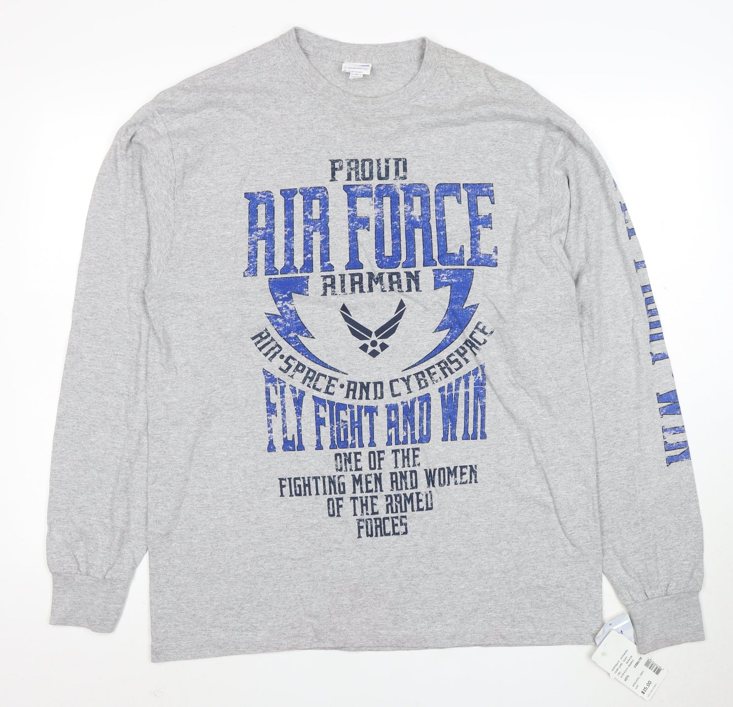 Soffe Men's Grey Air Force Long Sleeve Graphic T-Shirt Size L