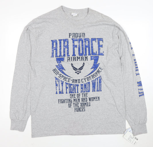 Soffe Men's Grey Air Force Long Sleeve Graphic T-Shirt Size L