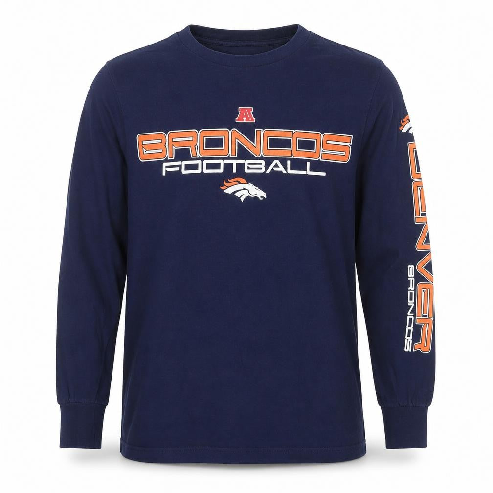 NFL Team Apparel Men's Navy Denver Broncos Long Sleeve T-Shirt Size S
