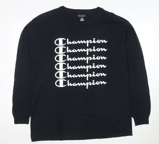 Champion Men's Black Long Sleeve Logo Graphic T-Shirt 1XL