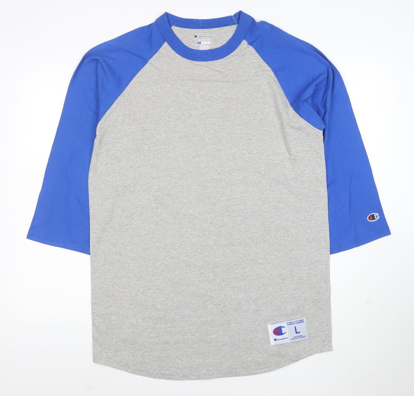 Champion Unisex Blue Grey Raglan 3/4 Sleeve Ringer T-Shirt L