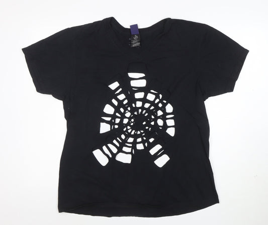Gildan Men’s Black V-Neck Cut Out Gothic Style Cotton T-Shirt Size L