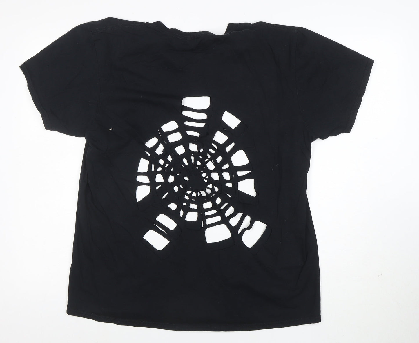 Gildan Men’s Black V-Neck Cut Out Gothic Style Cotton T-Shirt Size L