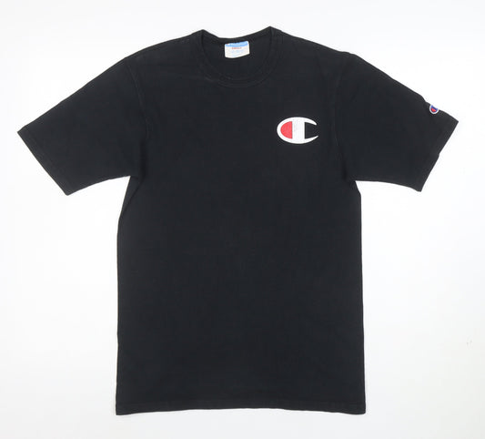 Champion Men Black Small Logo Cotton Crew Neck T-Shirt
