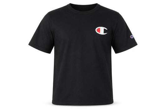 Champion Men Black Small Logo Cotton Crew Neck T-Shirt