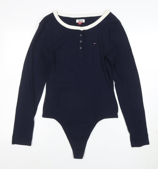 Tommy Hilfiger Denim Womens Navy Bodysuit L Long Sleeve Cotton Blend
