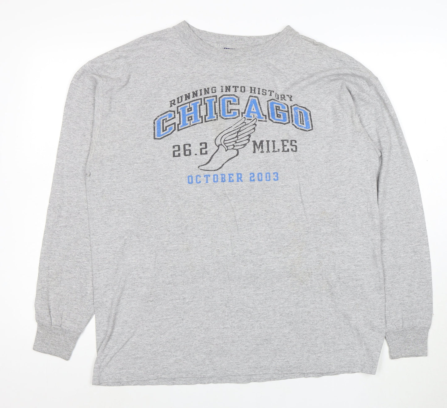 Reebok Men’s Grey Chicago Marathon 2003 Long Sleeve Sports T-Shirt L