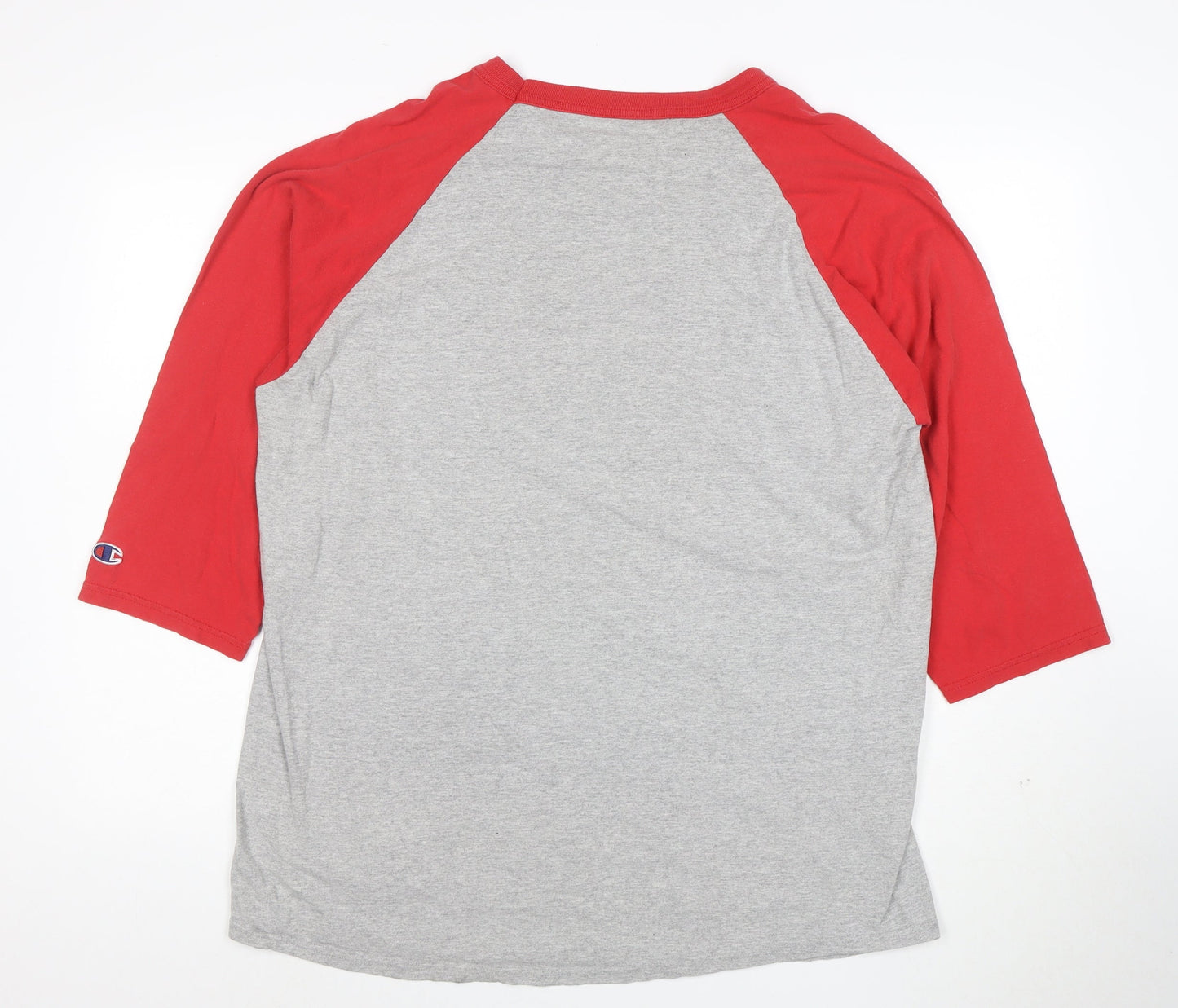 Champion Unisex Grey & Red Raglan 3/4 Sleeve Cotton T-Shirt XL