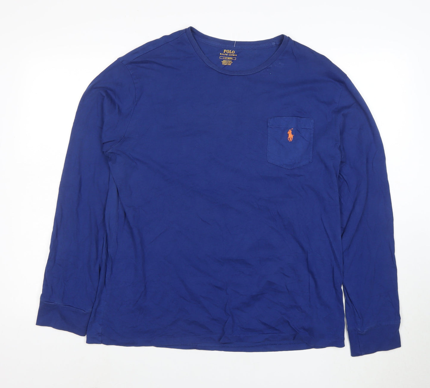 Ralph Lauren Men's Blue Long Sleeve Cotton Crew Neck T-Shirt L