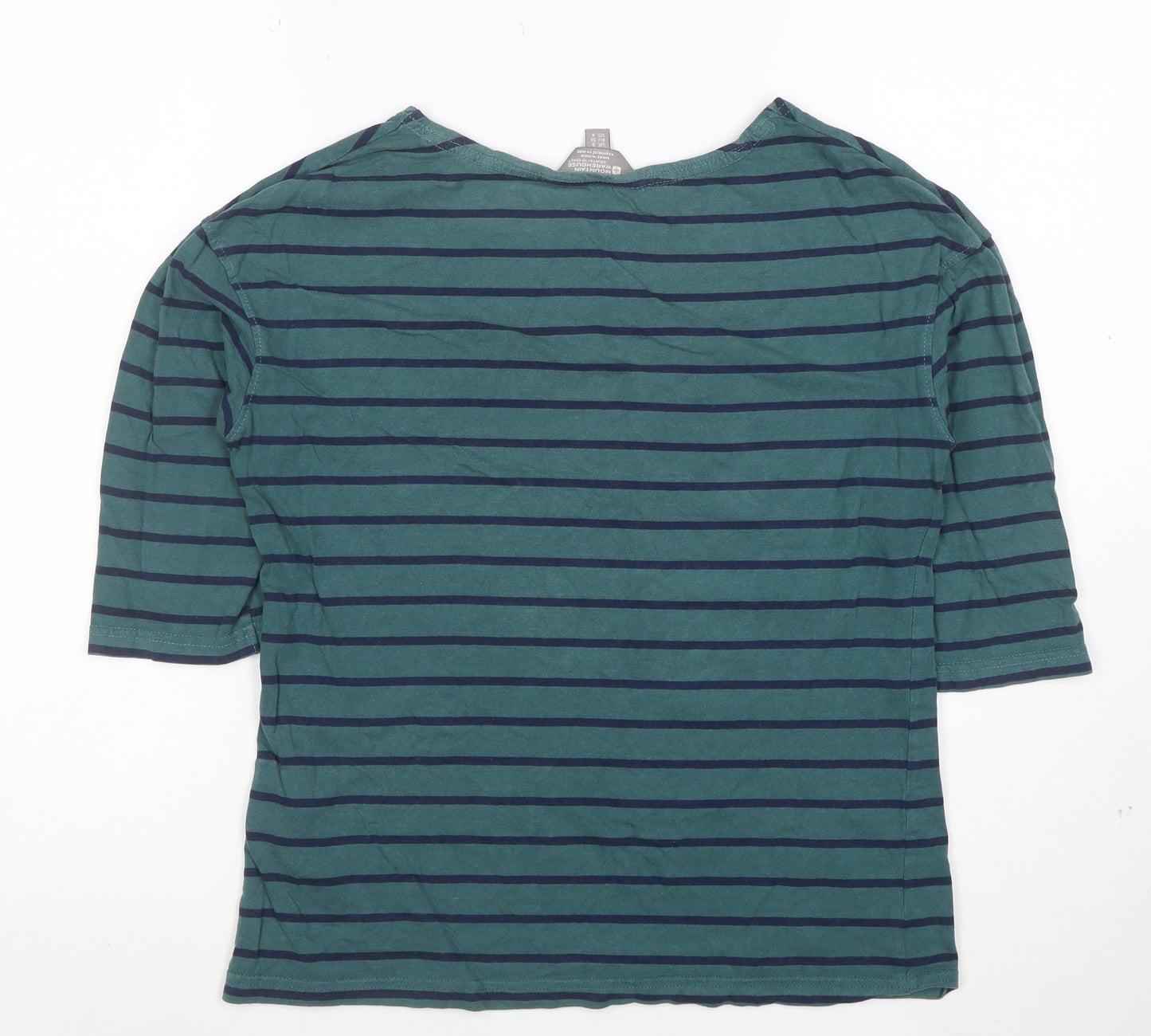 Mountain Warehouse Women Green Striped 3/4 Sleeve Cotton T-Shirt UK 8