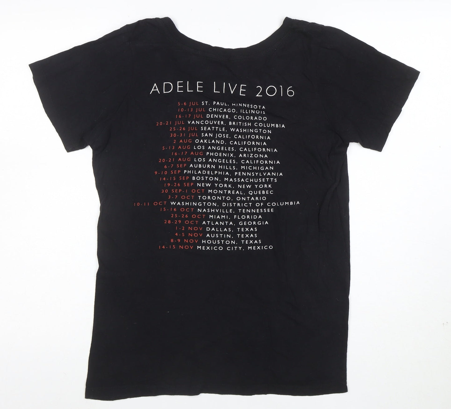 Adele Womens Black Live 2016 Tour Short Sleeve Cotton T-Shirt Size S
