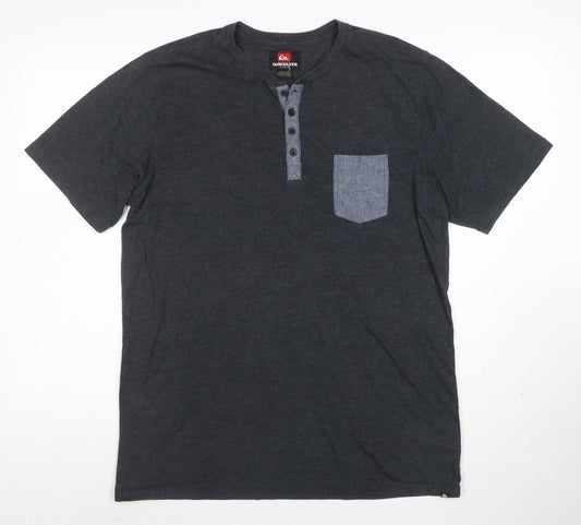 Quiksilver Men’s Grey Henley Short Sleeve T-Shirt Size L