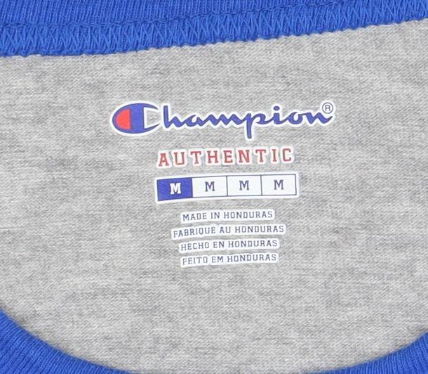 Champion Women's Grey Blue Raglan 3/4 Sleeve T-Shirt Size M