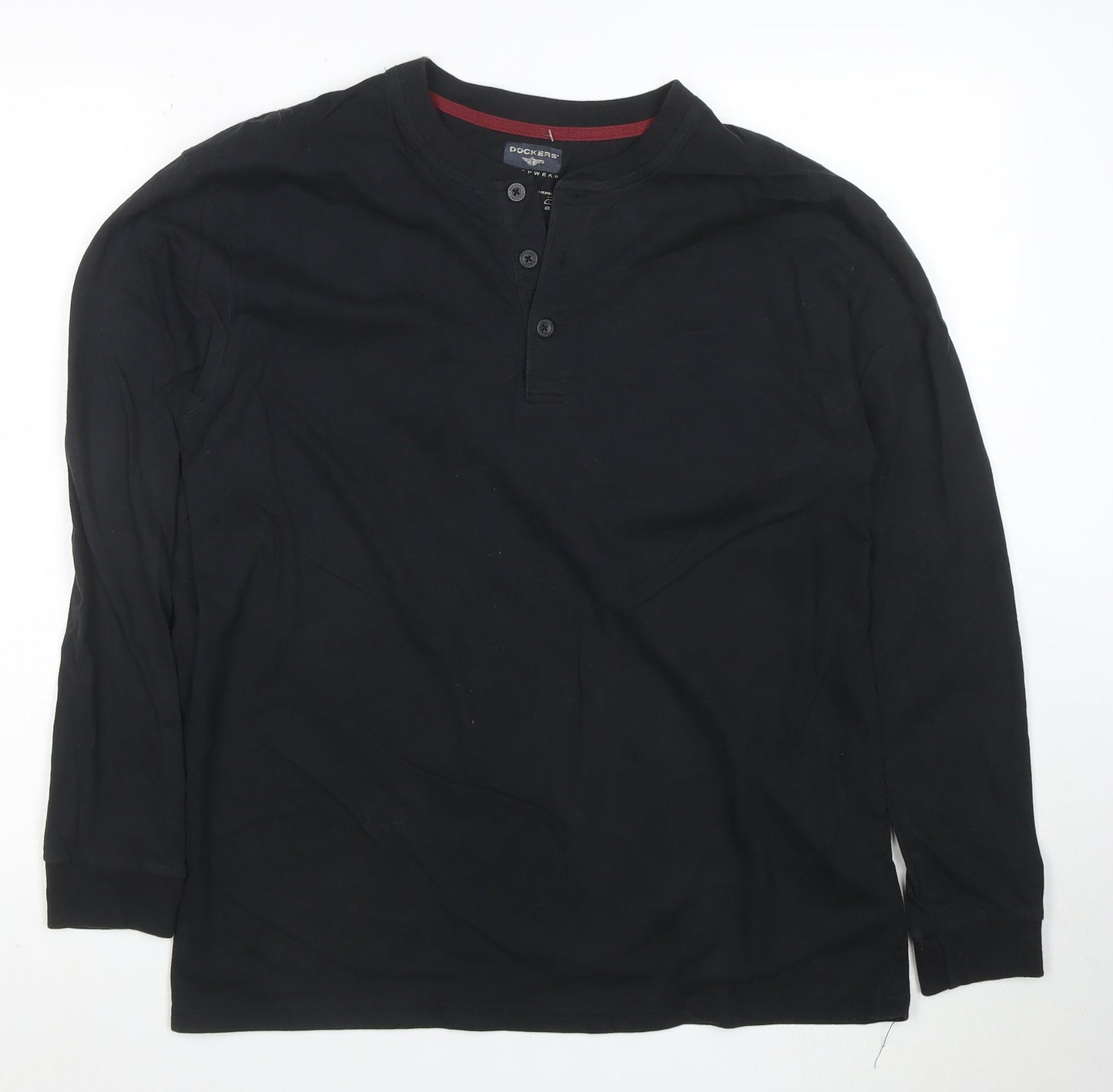 Dockers Men Black Long Sleeve Henley T-Shirt Size M Regular Fit