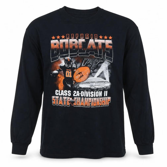 Gildan Men's Black Long Sleeve Refugio Bobcats Graphic T-Shirt Size L