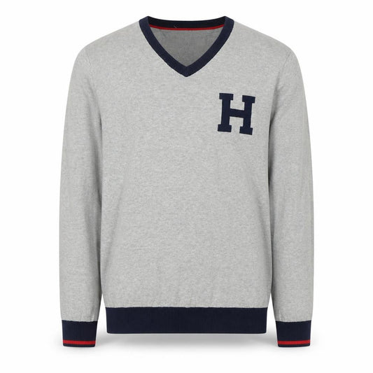 Tommy Hilfiger Men’s Grey V-Neck Cotton Jumper Size L