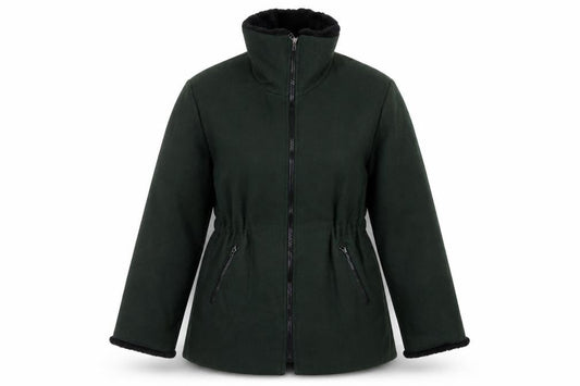 Lodenfrey Women Dark Green Wool Zip Coat with Fur Collar Size M