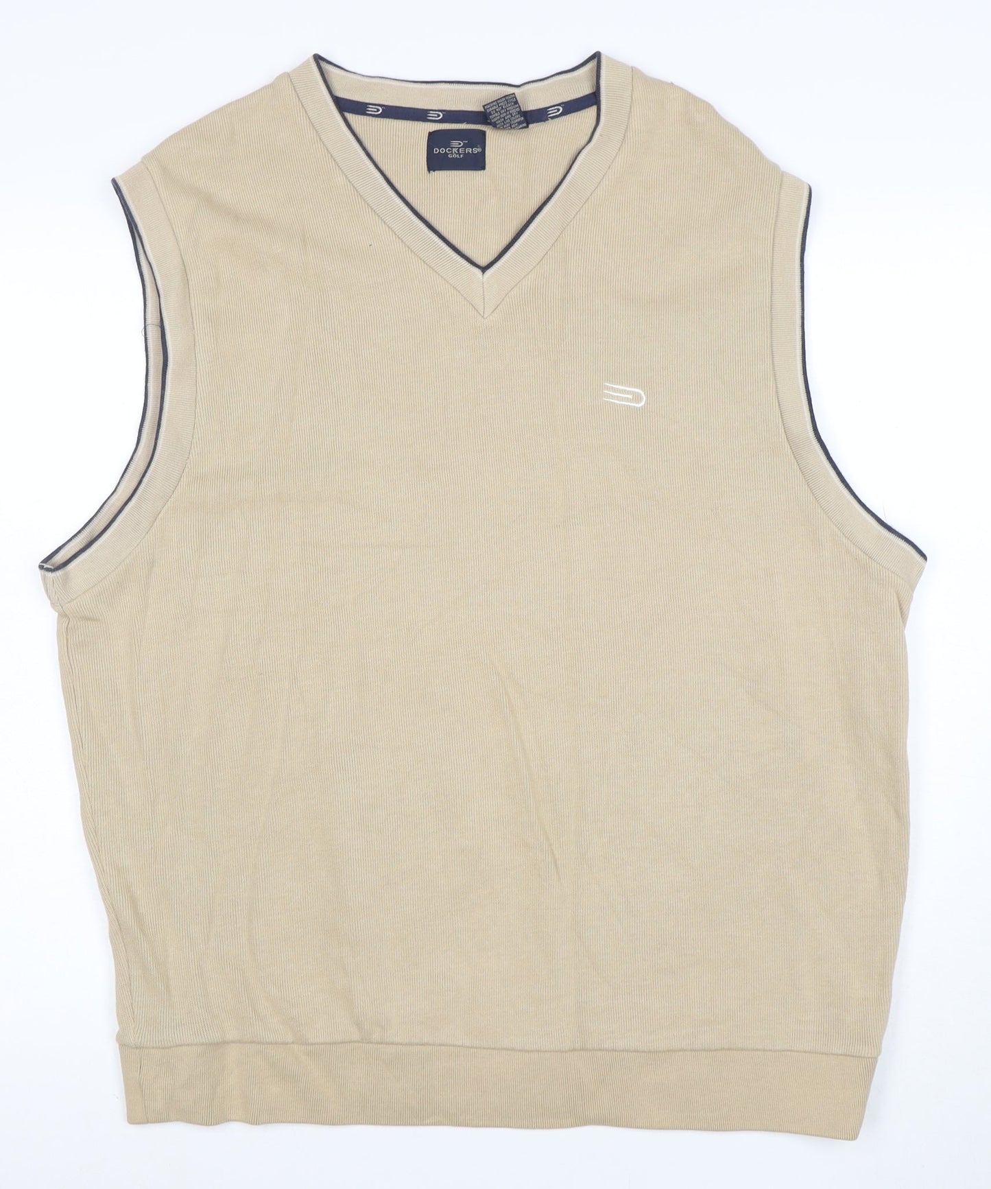 Dockers Men's Beige Cotton V-Neck Sleeveless Knit Vest XL