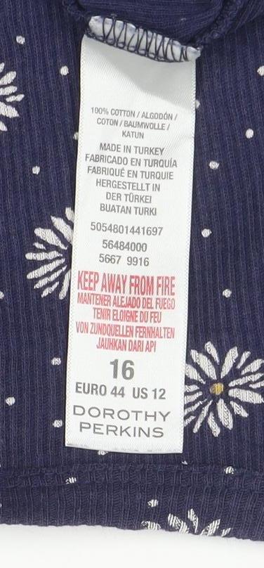 Dorothy Perkins Women's Blue Floral Cotton Tank Top Size 16