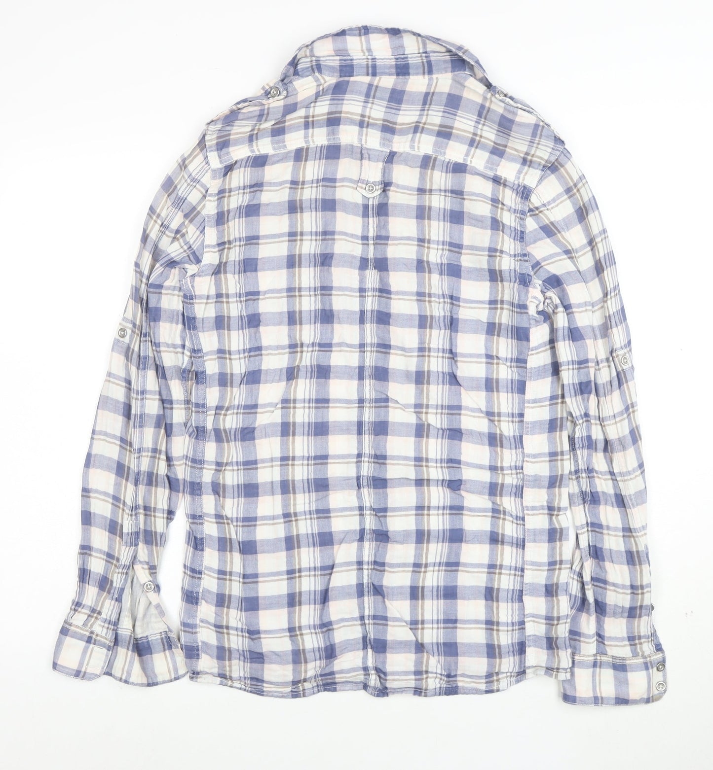36 Degrees Men's Blue Check Cotton Relaxed Fit Long Sleeve Shirt S