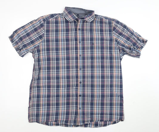 Casa Moda Men's Blue Check Short Sleeve Cotton Button-Up Shirt L