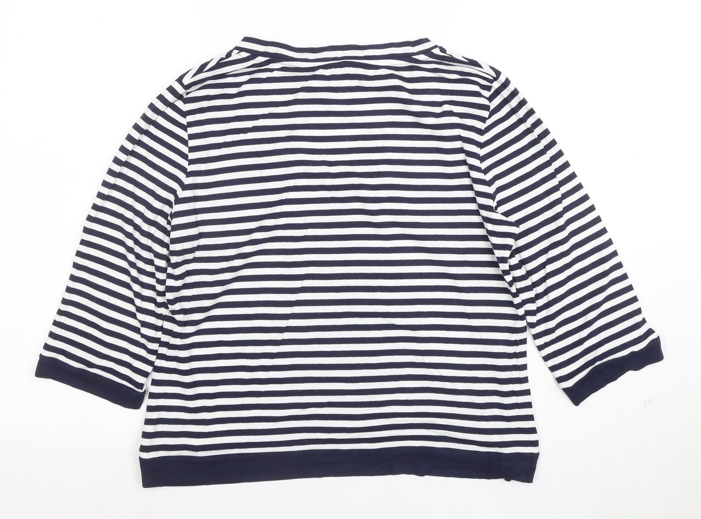 Jaeger Women's Blue White Striped V-Neck Jersey Top Size L