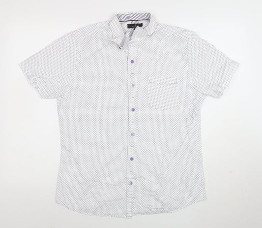 Jeff Banks Men's White Geometric Short Sleeve Button-Up Shirt M