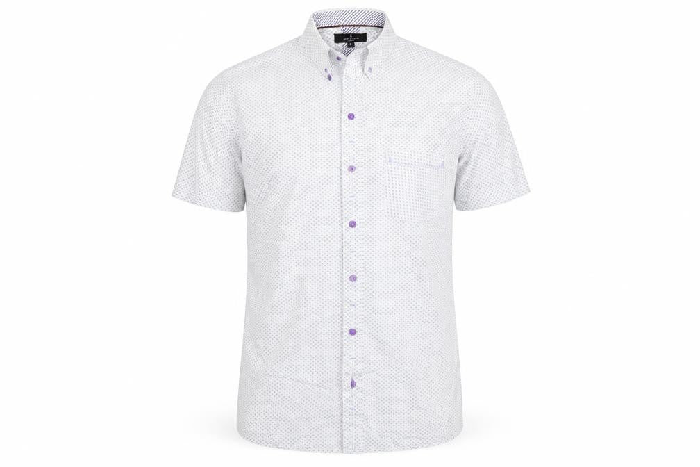 Jeff Banks Men's White Geometric Short Sleeve Button-Up Shirt M